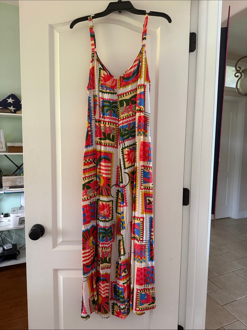 Vibrant Multicolor Geometric Maxi Dress - Sleeveless Spaghetti Strap